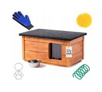 QLS Perro Casa de Gato Con Cortina Aislado Resistente Invierno Exterior Madera