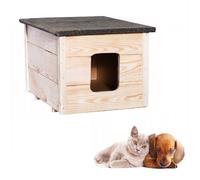 QLS Perro Casa de Gato de Madera 54x40 CM Aislado Invierno Montado sin Pintar