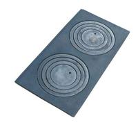 QLS Placa de Hierro Fundido con Aros 62 x 32 cm Negra | Con 2 fuegos y aros de 24 cm. Fabricada en hierro fundido gris con grosor aproximado de 1 cm