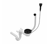 QLS Sifón automático para fregadero de cocina, desagüe que ahorra espacio de 3 1/2 pulgadas, con varilla de desagüe y conexión para lavavajillas y lavadora, acero inoxidable y PVC (negro)