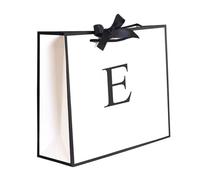 QLSKO Bolsa de regalo inicial con cinta de lazo, bolsa de papel horizontal personalizada con monograma, regalos de cumpleaños para mujeres y hombres (E-M)