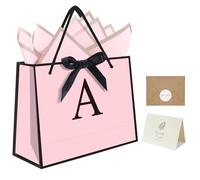 QLSKO Juego de bolsas de regalo con inicial con cinta de lazo, bolsa de papel horizontal personalizada, regalos de cumpleaños con monograma para mujeres y hombres (A-S)