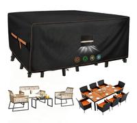 QLSXLB Funda Mesa Exterior Impermeable, Tela Oxford 420D Funda para Muebles de Jardín 280x210x74cm, Protectora Muebles Jardin con Salidas de Aire Resistente al Viento, Anti-UV, Antipolvo Negro