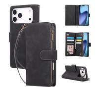 QLTYPRI - Carcasa para New Phone Pro Max, Funda de piel sintética con cartera retro Flip Case a prueba de golpes con ranuras para tarjetas, función de soporte para New Phone Pro Max - Negro