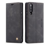 QLTYPRI Case for Samsung Galaxy A70, Vintage PU Leather Wallet Case Card Slot Kickstand Magnetic Closure Shockproof Flip Folio Case Cover for Samsung Galaxy A70 - Black