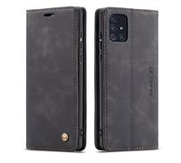QLTYPRI Case for Samsung Galaxy A71, Vintage PU Leather Wallet Case Card Slot Kickstand Magnetic Closure Shockproof Flip Folio Case Cover for Samsung Galaxy A71 - Black