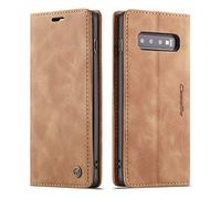 QLTYPRI Case for Samsung Galaxy S10 Plus, Vintage PU Leather Wallet Case Card Slot Kickstand Magnetic Closure Shockproof Flip Folio Case Cover for Samsung Galaxy S10 Plus - Brown