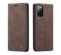 QLTYPRI Case for Samsung Galaxy S20 FE 5G, Vintage PU Leather Wallet Case Card Slot Kickstand Magnetic Closure Shockproof Flip Folio Case Cover for Samsung Galaxy S20 FE 5G - Coffee Brown