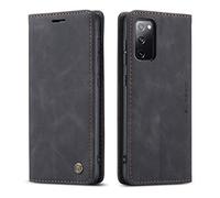 QLTYPRI Case for Samsung Galaxy S20 FE 5G, Vintage PU Leather Wallet Case Card Slot Kickstand Magnetic Closure Shockproof Flip Folio Case Cover for Samsung Galaxy S20 FE 5G - Black