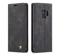 QLTYPRI Case for Samsung Galaxy S9 Plus, Vintage PU Leather Wallet Case Card Slot Kickstand Magnetic Closure Shockproof Flip Folio Case Cover for Samsung Galaxy S9 Plus - Black