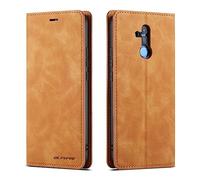 QLTYPRI Funda para Huawei Mate 20 Lite, Premium PU Cuero Cover TPU Bumper con titular de la tarjeta Kickstand Adsorción magnética oculta a prueba golpes Flip Wallet Case Compatible Lite - Marrón