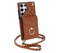 QLTYPRI Funda para Samsung Galaxy S23 Ultra con correa, microfibra de piel, cadena de teléfono móvil con compartimento para tarjetas, soporte de anillo, funda de piel para Samsung S23 Ultra, color