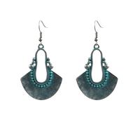 QLUYCKW Pendientes bohemios de turquesa étnico tibetano grabado con patrón de flores redondas geométricas colgantes para mujer, hechos a mano, joyería vintage bohemia (bronce sector)