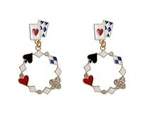 QLUYCKW Pendientes colgantes asimétricos con diseño de conejo, con diseño de corazón rojo, esmaltado, chapado en oro, con diseño de conejo, con diseño de corazón rojo, M, Zinc, Sin piedra preciosa