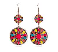 QLUYCKW Pendientes de disco redondos coloridos bohemios para mujer, estilo étnico, esmaltados, vintage, retro, hechos a mano, bohemios, redondos, geométricos, joyería bohemia, M, Acero aleado, Sin