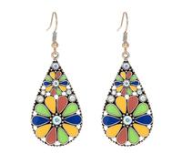 QLUYCKW Pendientes de lágrima de flores bohemias, hechos a mano, vintage, coloridos, huecos, florales, colgantes, bohemios, étnicos, M, Acero aleado, Sin piedra preciosa