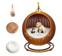 QLXYYFC Cama Columpio Portátil para Gatos para Interior/Exterior con Cojín Extraíble y Bola Colgante, Hamaca para Mascotas para Gatos y Perros Pequeños Que Duermen Jugando (Color : Brown, Size : 43c