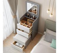 QLYFWLKQ Tocador con Espejo Iluminado LED, Mesa de tocador con Taburete Acolchado y gabinete de 3 cajones, Moderno Escritorio de Maquillaje para Dormitorio de Mujeres y niñas (B)