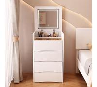 QLYFWLKQ Tocador Con Luces LED, 3 Cajones y Espejo, 3 Colores de Iluminación, Multifuncional, Mesita de Noche (A)