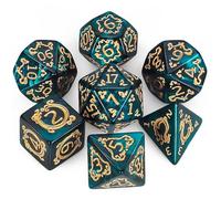 QMAY DND Dados Juego de Dados Poliédricos - 7 Piezas para Dungeon and Dragons MTG RPG D&D D20, D12, D10, D%, D8, D6, D4 (Verde con patrón de dragón)