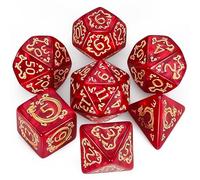 QMAY DND Dados Juego de Dados Poliédricos - 7 Piezas para Dungeon and Dragons MTG RPG D&D D20, D12, D10, D%, D8, D6, D4 (Patrón de Dragón Rojo)