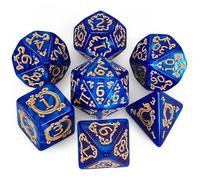 QMAY DND Dados Juego de Dados Poliédricos - 7 Piezas para Dungeons and Dragons MTG RPG D&D D20, D12, D10, D%, D8, D6, D4 (Patrón de Dragón Azul)