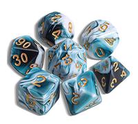 QMAY DND Dice - Juego de 7 cubos poliédricos para mazmorras y dragones MTG RPG D&D D20, D12, D10, D%, D8, D6, D4 (cian y blanco)