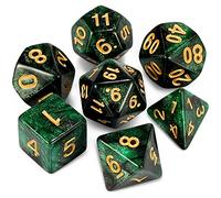 QMAY DND Dice - Juego de 7 Cubos poliédricos para Mazmorras y Dragones MTG RPG D&D D20, D12, D10, D%, D8, D6, D4 (Negro y Verde)