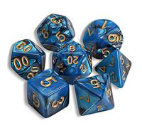 QMAY DND Dice - Juego de 7 Cubos poliédricos para Mazmorras y Dragones MTG RPG D&D D20, D12, D10, D%, D8, D6, D4 (Azul a Negro)