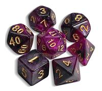 QMAY DND Dice - Juego de 7 dados poliédricos para Dungeon y Dragons MTG RPG D&D D20, D12, D10, D%, D8, D6, D4 (morado mezclado negro + brillo)