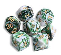 QMAY DND Dice - Juego de 7 dados poliédricos para Dungeon y Dragons MTG RPG D&D D20, D12, D10, D%, D8, D6, D4 (verde mezclado, blanco)