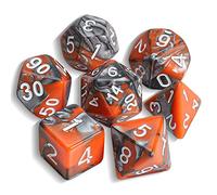 QMAY DND Dice - Juego de 7 dados poliédricos para Dungeon y Dragons MTG RPG D&D D20, D12, D10, D%, D8, D6, D4 (naranja y plata)