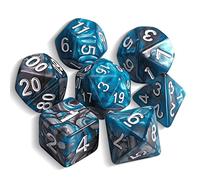 QMAY DND Dice - Juego de 7 Dados poliédricos para Dungeon y Dragons MTG RPG D&D D20, D12, D10, D%, D8, D6, D4 (Azul y Plata)