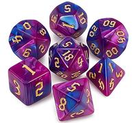 QMAY DND Dice Set de Dados Poliédricos - 7 piezas para Dungeon y Dragons MTG RPG D&D D20, D12, D10, D%, D8, D6, D4 (azul con púrpura)