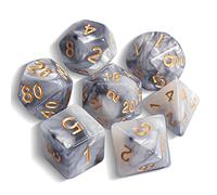 QMAY DND - Juego de dados poliédricos - 7 piezas para Dungeon and Dragons MTG RPG D&D D20, D12, D10, D%, D8, D6, D4 (gris mezclado blanco)