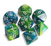 QMAY DND - Juego de dados poliédricos de 7 piezas para Dungeon and Dragons MTG RPG D&D D20, D12, D10, D%, D8, D6, D4 (azul mezclado verde)