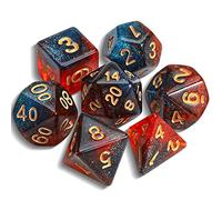 QMAY DND - Juego de dados poliédricos para Dungeon and Dragons MTG RPG D&D D20, D12, D10, D%, D8, D6, D4 (azul mezclado rojo + purpurina)