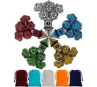 QMAY Juego de Dados DND - 5 x 7 (35 Piezas) Serie de Grabado Vintage, Dados Poliédricos Con 5 Fundas para Dungeon and Dragons, MTG, Juegos de Mesa RPG (D4 D6 D8 D10 D% D12 D20)