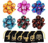 QMAY Poliédrico Dados, 6 x 7 (42 Piezas) Colores Dobles Dados de Juego, para Dungeons and Dragons DND RPG MTG D20 D12 D10 D8 D6 D4 Juego de Mesa, con Paquete de 6 Negro Bolsas
