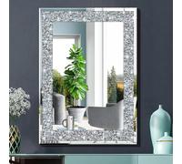 qmdecor Espejo de Pared Rectangular Brillante para decoración del hogar, con decoración de Diamante triturado de Cristal, Plateado, 40,64 x 50,8 x 2,54 cm, sin Marco