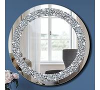 QMDECOR Espejo Plateado Redondo Brillante con Diamantes para decoración de Pared, 20 x 20 x 1 Pulgadas, para Colgar en la Pared, sin Marco, Elegante, Hermoso Espejo glamuroso, decoración del hogar.