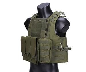QMFIVE Chalecos Tácticos Anfibio chaleco táctico militar Molle chaleco Combate Asalto Placa camuflaje chaleco del portador para Airsoft Outdoor (FR/ES, Letras, Talla única, Regular, Regular, OD)
