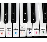 QMG Juego de 10 pegatinas para piano de 61 teclas, transparentes, despegables, de colores, fáciles de colocar, se pueden quitar sin dejar residuos, ayuda para aprender a principiantes