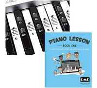 QMG Pegatinas para piano y teclado con libro de lecciones para principiantes, kit de aprendizaje completo para reconocimiento de notas, conceptos básicos de partituras y práctica, se adapta a teclados
