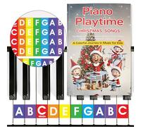 QMG Piano Playtime Christmas - Libro de piano para principiantes para niños y calcomanías de piano y teclado de color arcoíris