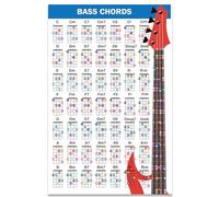 QMG Póster de acordes de bajo (11 x 17 pulgadas), accesorios de bajo, tabla de acordes laminados de bajo, 49 acordes codificados por colores, tabla de acordes de bajo para principiantes para aprender
