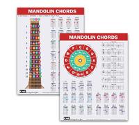 QMG Tabla de acordes y escala de mandolina: acordes mayores, menores, séptimos y menores para todas las teclas, 7 escalas esenciales de mandolina, círculo de quintos, tabla de referencia laminada, 8.5