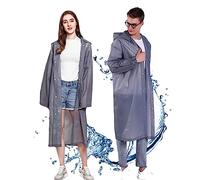 QMHA Poncho Pluie, 2 Pièces Réutilisable Poncho Impermeable Poncho Pluie, Poncho Pluie Femme et Homme, Adulte avec Capuche Manteau de Pluie Transparent Rain Coat, Parfait pour Festivals Camping (Gris)