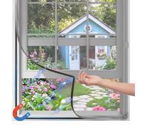 Qmioti Mosquitera Ventana Magnética 100x150cm, Mosquitera Ajustable Recortable, Malla de Fibra de Vidrio sin Taladro, Marco Gris con Malla Gris