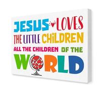QMIQXIWS Christian Wall-Art: Jesus Loves the Little - Bible Scripture Poster for Sunday School Decor(Framed,12x18inch(30x45cm))